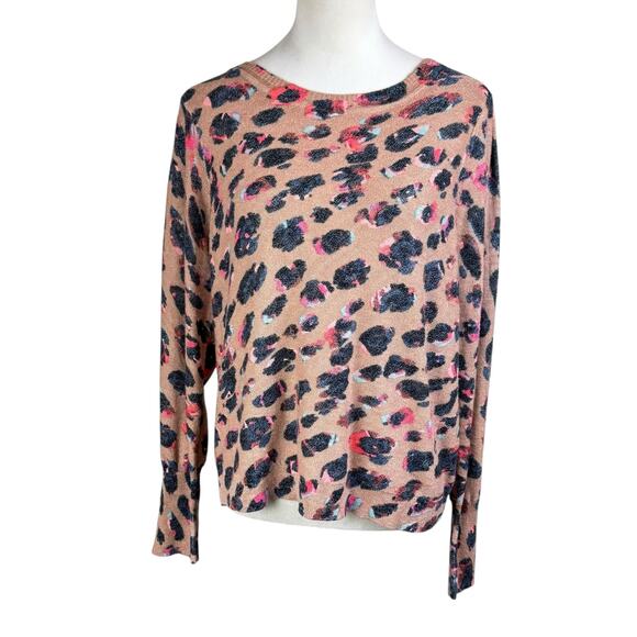 Nic + Zoe Multicolor Cheetah Animal Print Thin Knit Long Sleeve Pullover Sweater - Picture 2 of 13